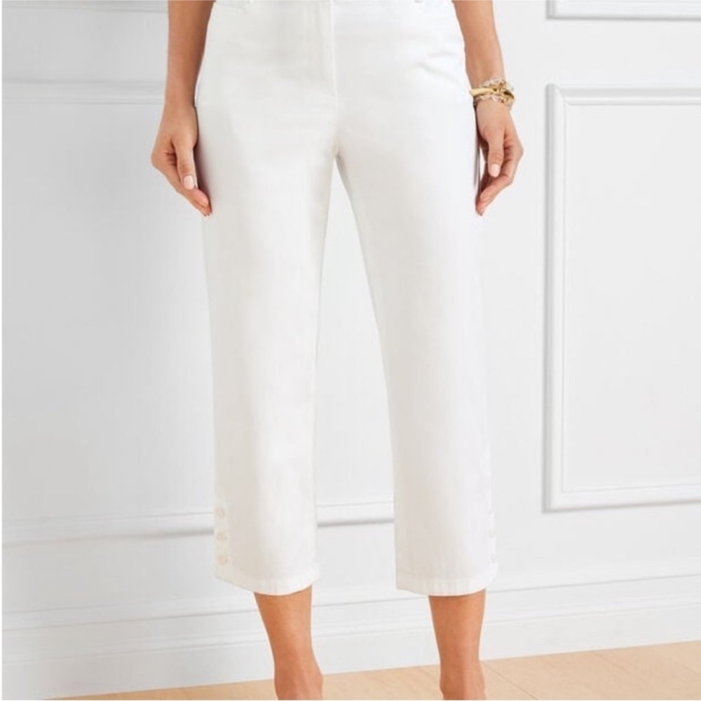 Talbots White Pull-On Pants High Waisted Crop Ankle Cotton Casual Size 26W